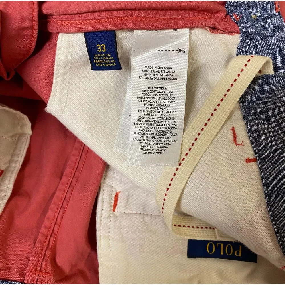 POLO Ralph Lauren Men's Relaxed Fit Chino Shorts Nantucket RED Blue Pony Sz 33